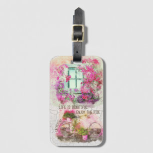 Enjoy The Ride Watercolor Bicycle With Flowers Luggage Tag