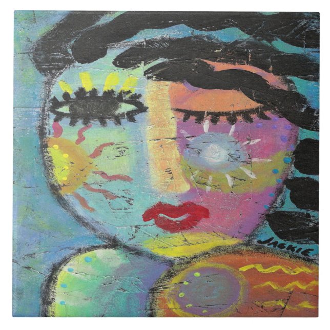 Enjoy the Sunshine Abstract Portrait of a Woman Tile (Front)