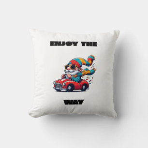Enjoy the Way – Cheerful Goblin in a Vintage Car Cushion