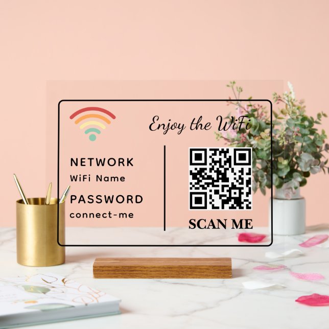Enjoy the WiFi QR Code Network Name & Password Acrylic Sign (Wedding)