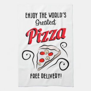Enjoy The World's Greatest Pizza   Free Delivery! Tea Towel