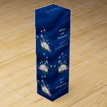 Enjoy White Roses 45th Wedding Anniversary Custom Wine Gift Box<br><div class="desc">4th wedding anniversary wine gift box covered with sapphire blue drape fabric background with lovely white roses, pink blossoms and blue bell wildflowers. Front has custom text of Happy Anniversary, year, names of couple, names of those giving the wine gift. Top says ENJOY! A elegant but fun 45th anniversary gift...</div>