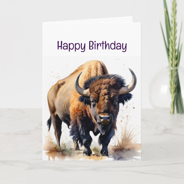 Enjoy Your Birthday Bison Buffalo Wild Animal Card (Front)