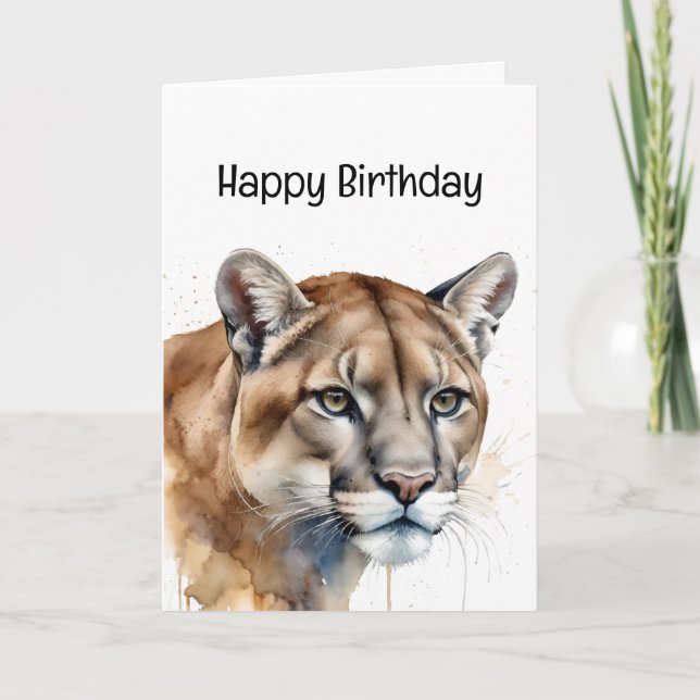 Enjoy Your Birthday Cougar Mountain Lion Animal Card (Front)
