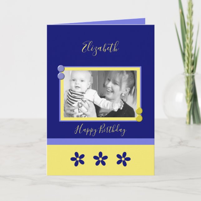 Enjoy your day blue and yellow photo birthday card (Front)