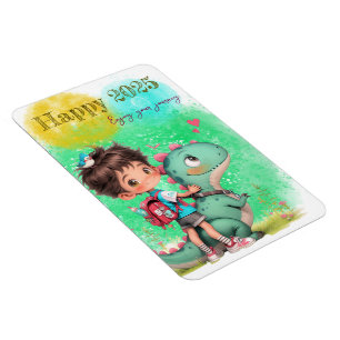 Enjoy Your Journey Boy & Dinosaur Cartoon  Magnet