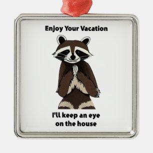 Enjoy Your Vacation Mischievous Racoon Metal Tree Decoration