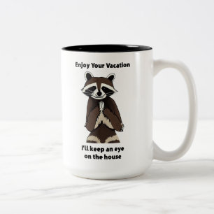 Enjoy Your Vacation Mischievous Racoon Two-Tone Coffee Mug