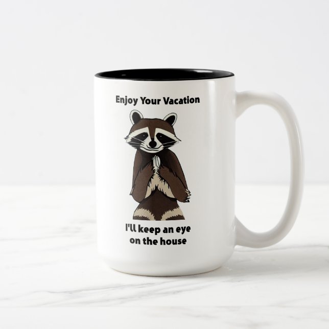 Enjoy Your Vacation Mischievous Racoon Two-Tone Coffee Mug (Right)