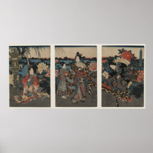 Enjoying a Garden of Peonies Poster