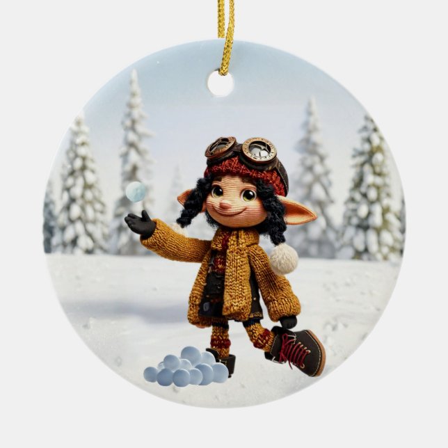 Enjoying A Snow Day Ceramic Tree Decoration (Front)