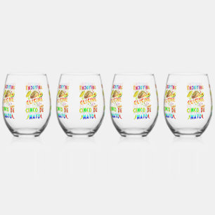 Enjoying Cuisine On Cinco de Mayo Stemless Wine Glass