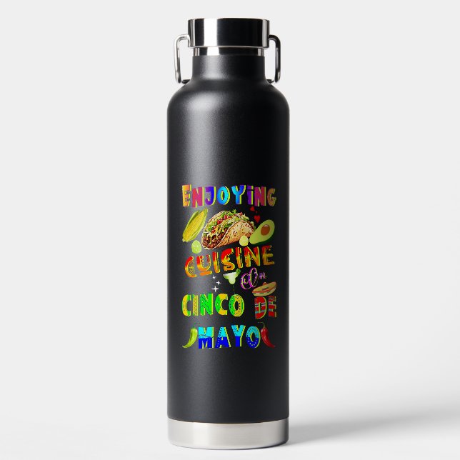 Enjoying Cuisine On Cinco de Mayo Water Bottle (Front)