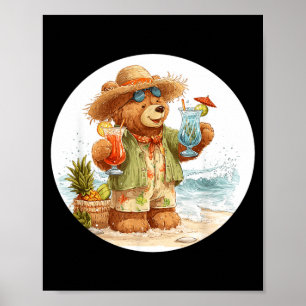 Enjoying Teddy Bear with Beach Cocktails for Poster