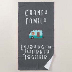 Enjoying the Journey Together Retro Camper Grey Beach Towel