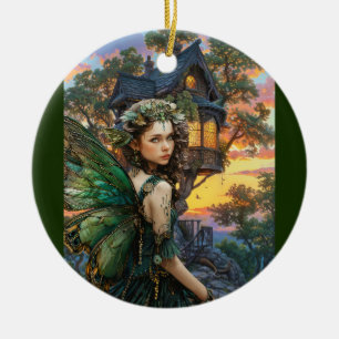 Enjoying The Sunset Outside Her Home Ceramic Tree Decoration