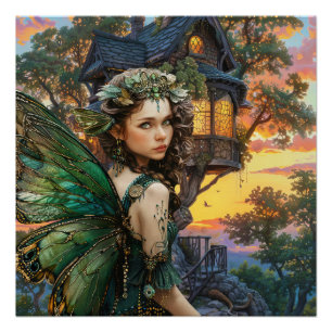 Enjoying The Sunset Outside Her Home Poster