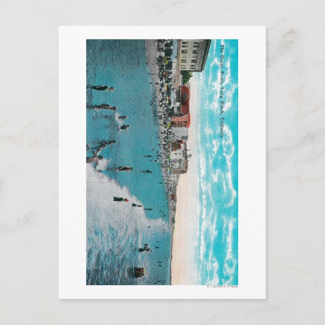 Enjoying Waves at Ocean BeachLong Beach, CA Postcard (Front)