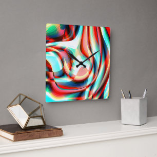 Enlarging curved red strokes, superimposed stripes square wall clock