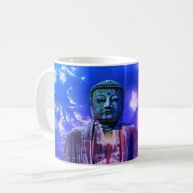 Enlightenment Meditating Buddha Statue colour Coffee Mug (Front Left)