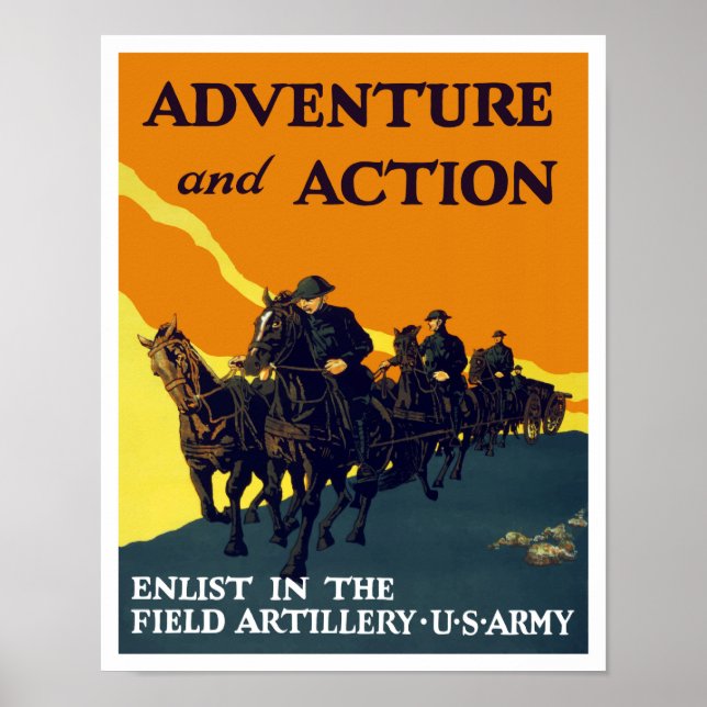 Enlist In The Field Artillery -- WW1 Army Poster (Front)