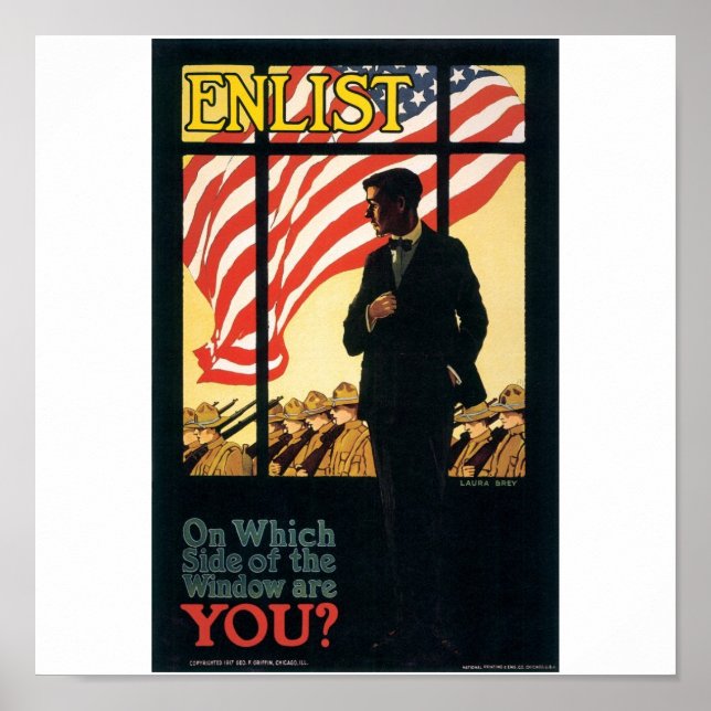 "Enlist" Old U.S. Military Poster circa 1917 (Front)