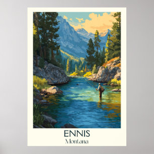 Ennis Montana Vintage Fly Fishing River Art Poster
