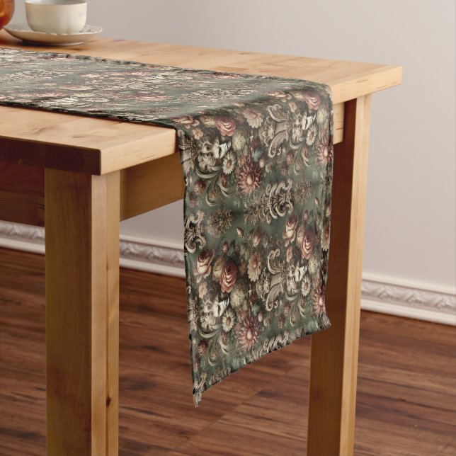 Ennui Elegance – Gothic Baroque Floral Pattern Short Table Runner (In Situ)