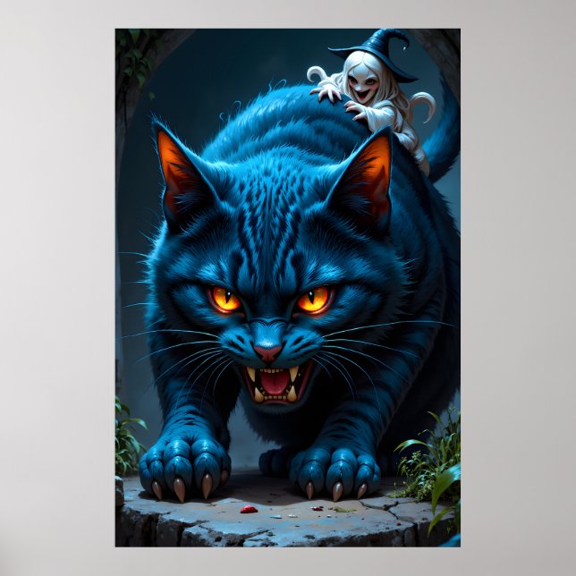 Enormous blue cat with a wicked witch in a dark  poster (Front)