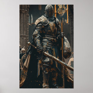 Enormous Knight Towering Over Castle - Fantasy Pos Poster