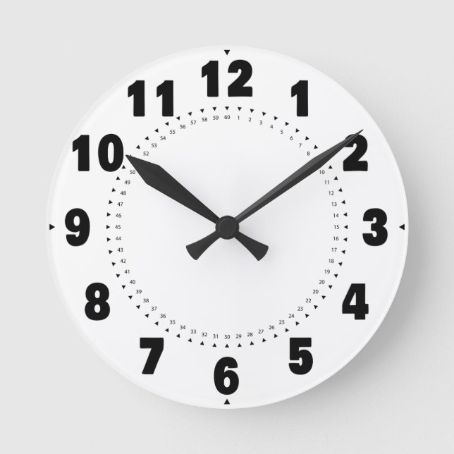 Enormous numbers black hour with seconds round clock (Front)