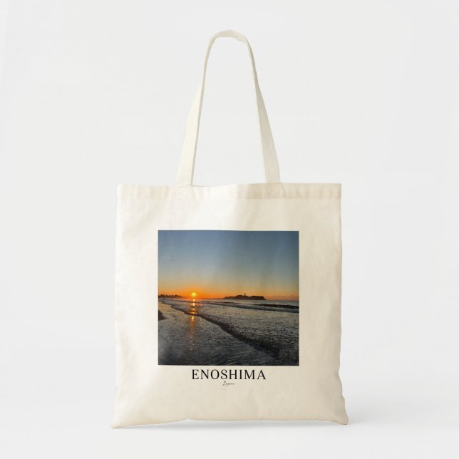 Enoshima Sunrise Watercolor Travel Poster Tote Bag (Front)