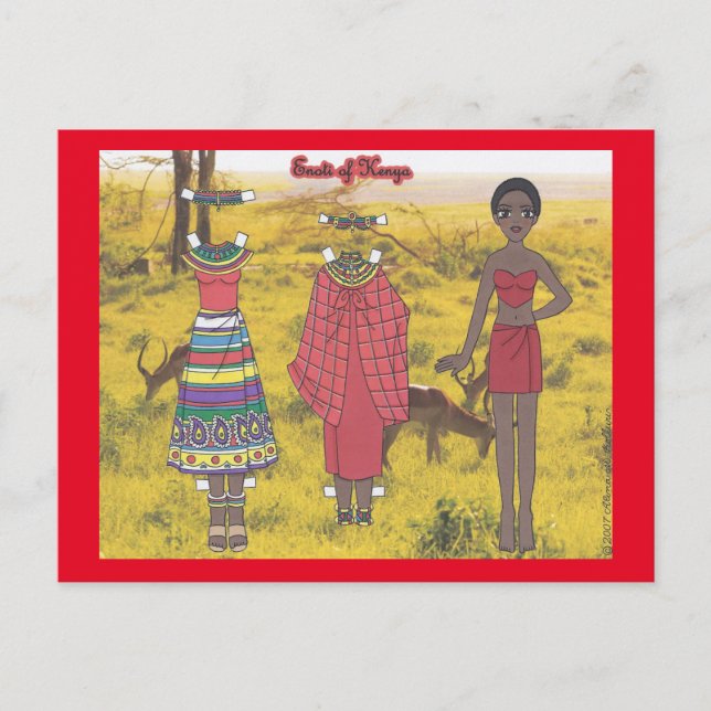 Enoti of Kenya Paper Doll Postcard (Front)
