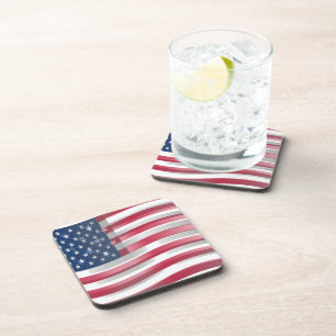 Enriched USA Flag: Wavy Layered Design Artistic Pa Coaster