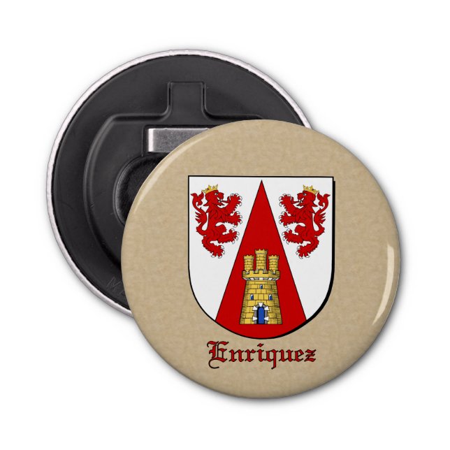 Enriquez Heraldic Arms on Parchment Style Back Bottle Opener (Front)