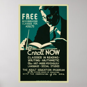 Enrol Now Free Classes Adult Education Poster