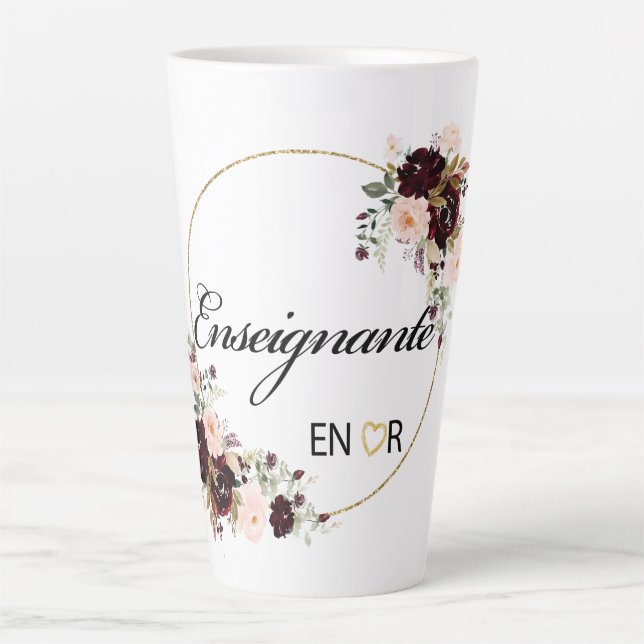 Énseignante Floral Watercolor Latte Mug (Front)
