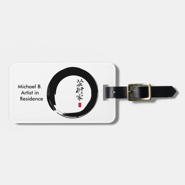 Enso Circle and Artist Calligraphy Luggage Tag (Front Horizontal)