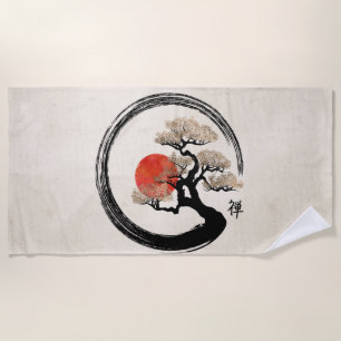 Enso Circle and Bonsai Tree on Canvas Beach Towel
