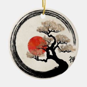 Enso Circle and Bonsai Tree on Canvas Ceramic Tree Decoration
