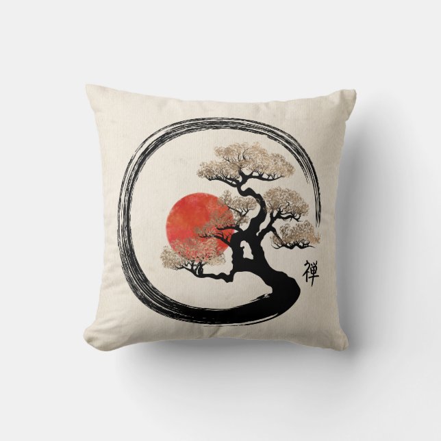 Enso Circle and Bonsai Tree on Canvas Cushion (Front)