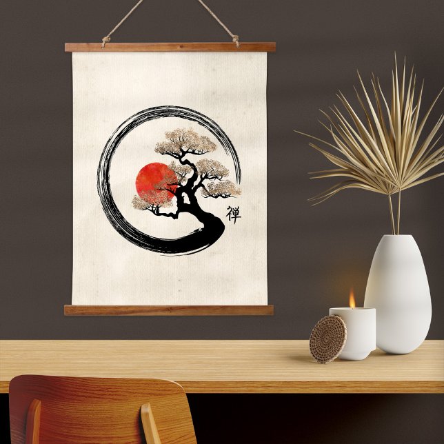 Enso Circle and Bonsai Tree on Canvas Hanging Tapestry (Creator Uploaded)
