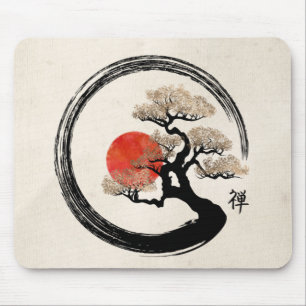 Enso Circle and Bonsai Tree on Canvas Mouse Mat