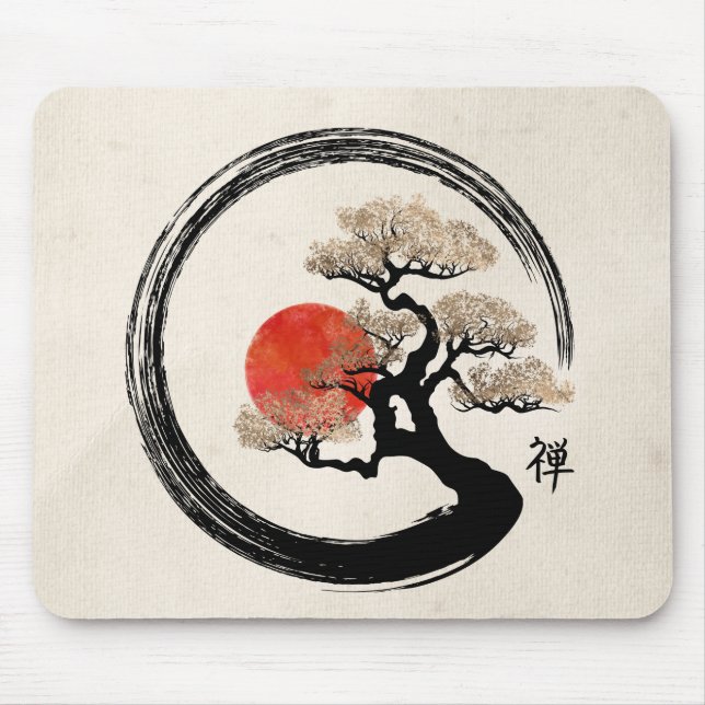 Enso Circle and Bonsai Tree on Canvas Mouse Mat (Front)