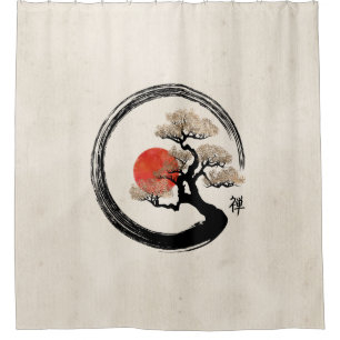 Enso Circle and Bonsai Tree on Canvas Shower Curtain
