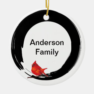Enso Circle with Red Cardinal Ceramic Tree Decoration