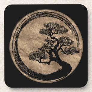 Enso Zen Circle and Bonsai Tree Gold Coaster