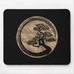 Enso Zen Circle and Bonsai Tree Gold Mouse Mat