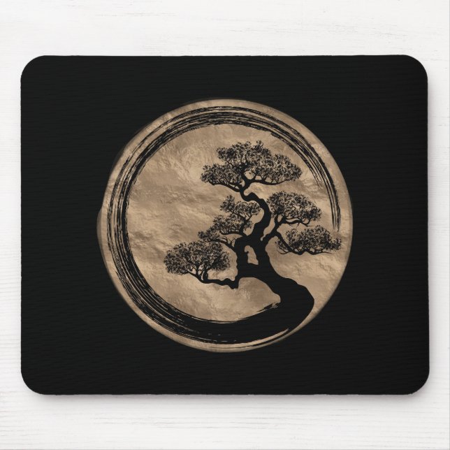 Enso Zen Circle and Bonsai Tree Gold Mouse Mat (Front)