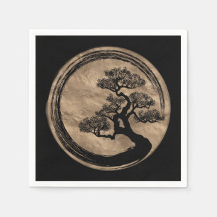 Enso Zen Circle and Bonsai Tree Gold Napkin